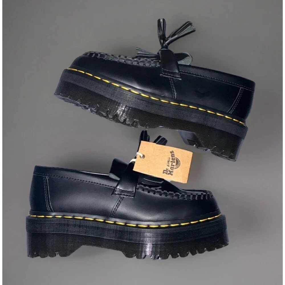 Dr. Martens Adrian Quad Black Leather Platform Tassel Loafers Women's - Picture 4 of 5